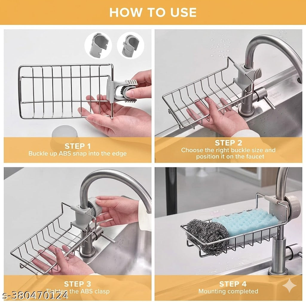 Unified Stainless Steel Adjusting Multifunctional Over Kitchen Sink Caddy Clamp Faucet Sponge Scrubber Holder Storage Hanging Shelf Draining Bathroom Tap Shampoo Soap Organizer Rack