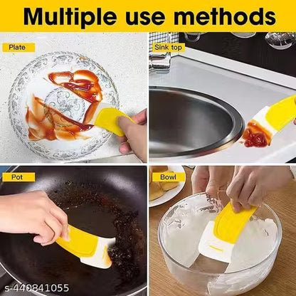 Food Scraper Tool Heat Resistant Scraper Spatula for Fast Cleaning Removing Dirt Strains Oil Leftover Waste Before Washing from Fry Pan Dish Pot Plates Thalia Saves Water and time (Pack of 2)