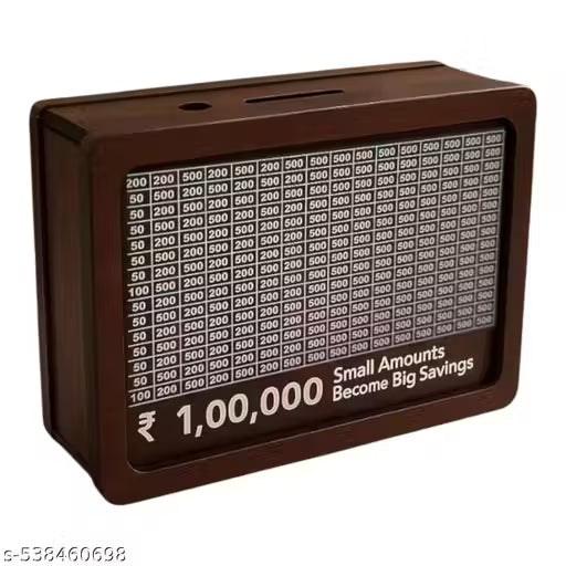 Wooden Piggy Bank for Kids – 1 Lakh Savings Challenge Box | Coin & Cash Vault | Decorative Carved Money Saver
