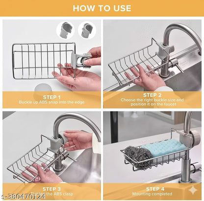 Unified Stainless Steel Adjusting Multifunctional Over Kitchen Sink Caddy Clamp Faucet Sponge Scrubber Holder Storage Hanging Shelf Draining Bathroom Tap Shampoo Soap Organizer Rack
