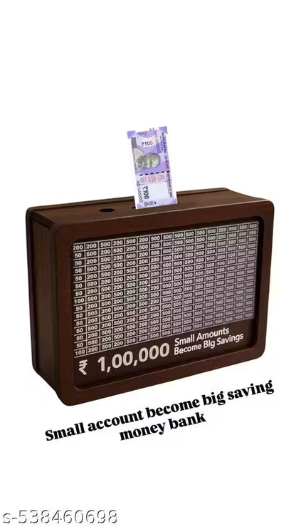 Wooden Piggy Bank for Kids – 1 Lakh Savings Challenge Box | Coin & Cash Vault | Decorative Carved Money Saver