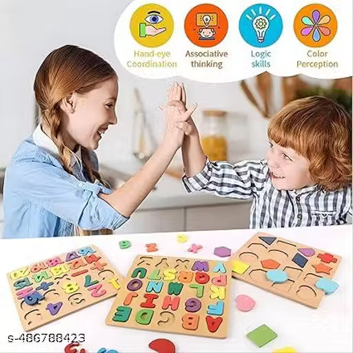 KidoBrains Wooden ABCD Learning Board for Kids | Puzzles Set | Educational Toy for Toddlers, 2+ Years-Develops Fine Motor Skills,Creativity, & Early Learning (Alphabets-Numbers-Shapes)