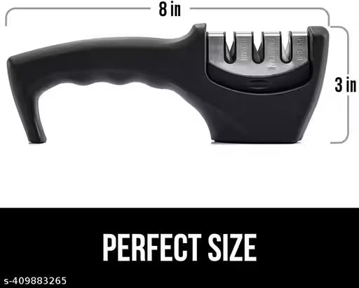 Premium 3-Stage Knife Sharpener – Safe, Non-Slip Base, Ergonomic Handle – For All Steel Knives, Scissors & Ceramic Blades – Kitchen Knife Sharpening Tool