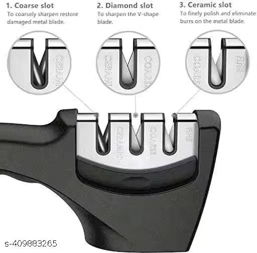Premium 3-Stage Knife Sharpener – Safe, Non-Slip Base, Ergonomic Handle – For All Steel Knives, Scissors & Ceramic Blades – Kitchen Knife Sharpening Tool