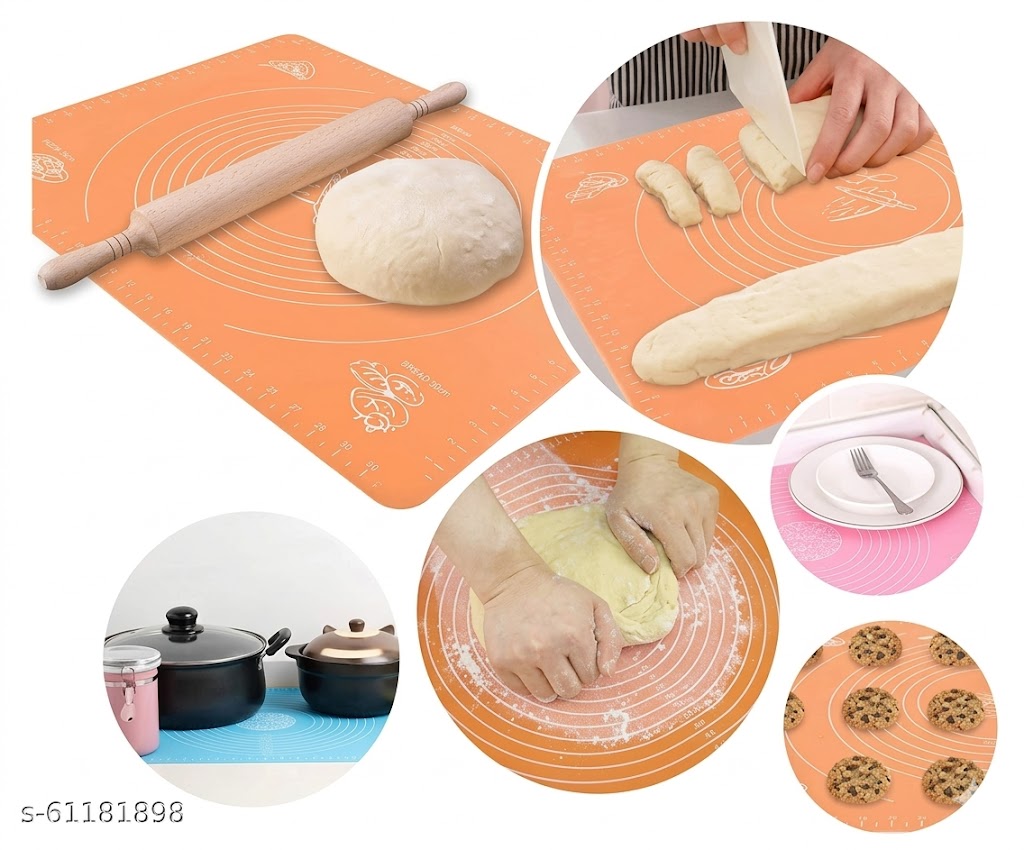 Silicon Fondant Rolling Mat Or Silicone Baking Sheet With Measurements Stretchable For Kitchen Roti Chapati Cake Pad Cooking Dough Atta Kneading (Multicolour) Other Kitchen Tools