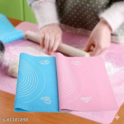Silicon Fondant Rolling Mat Or Silicone Baking Sheet With Measurements Stretchable For Kitchen Roti Chapati Cake Pad Cooking Dough Atta Kneading (Multicolour) Other Kitchen Tools